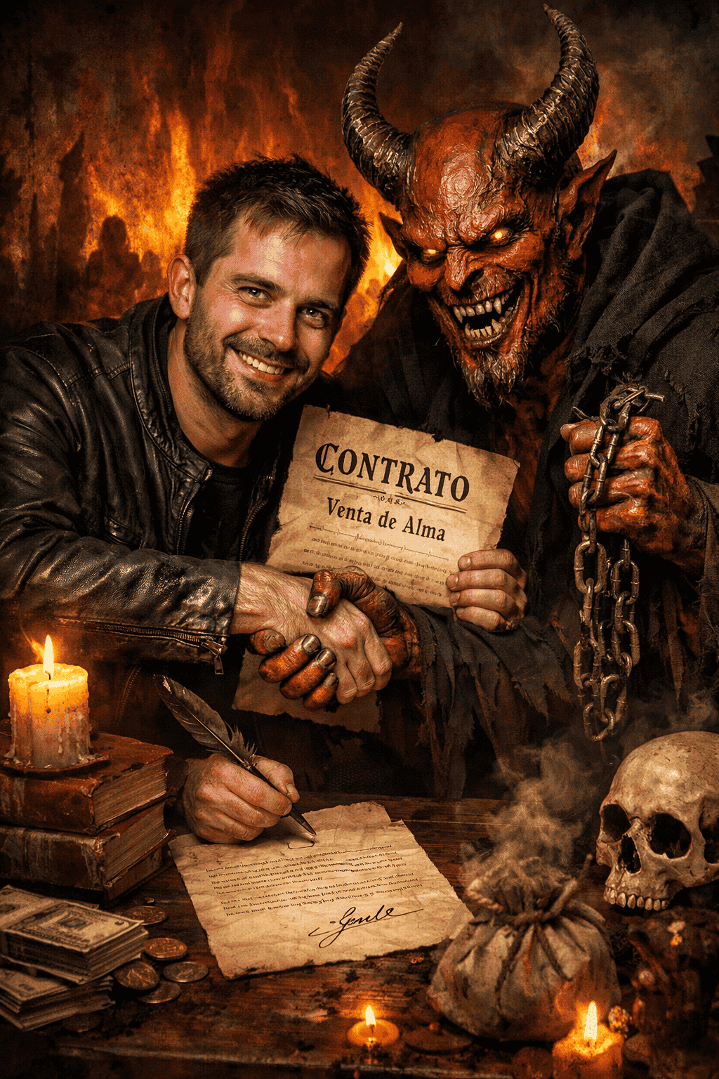 Diablo pactando con un hombre