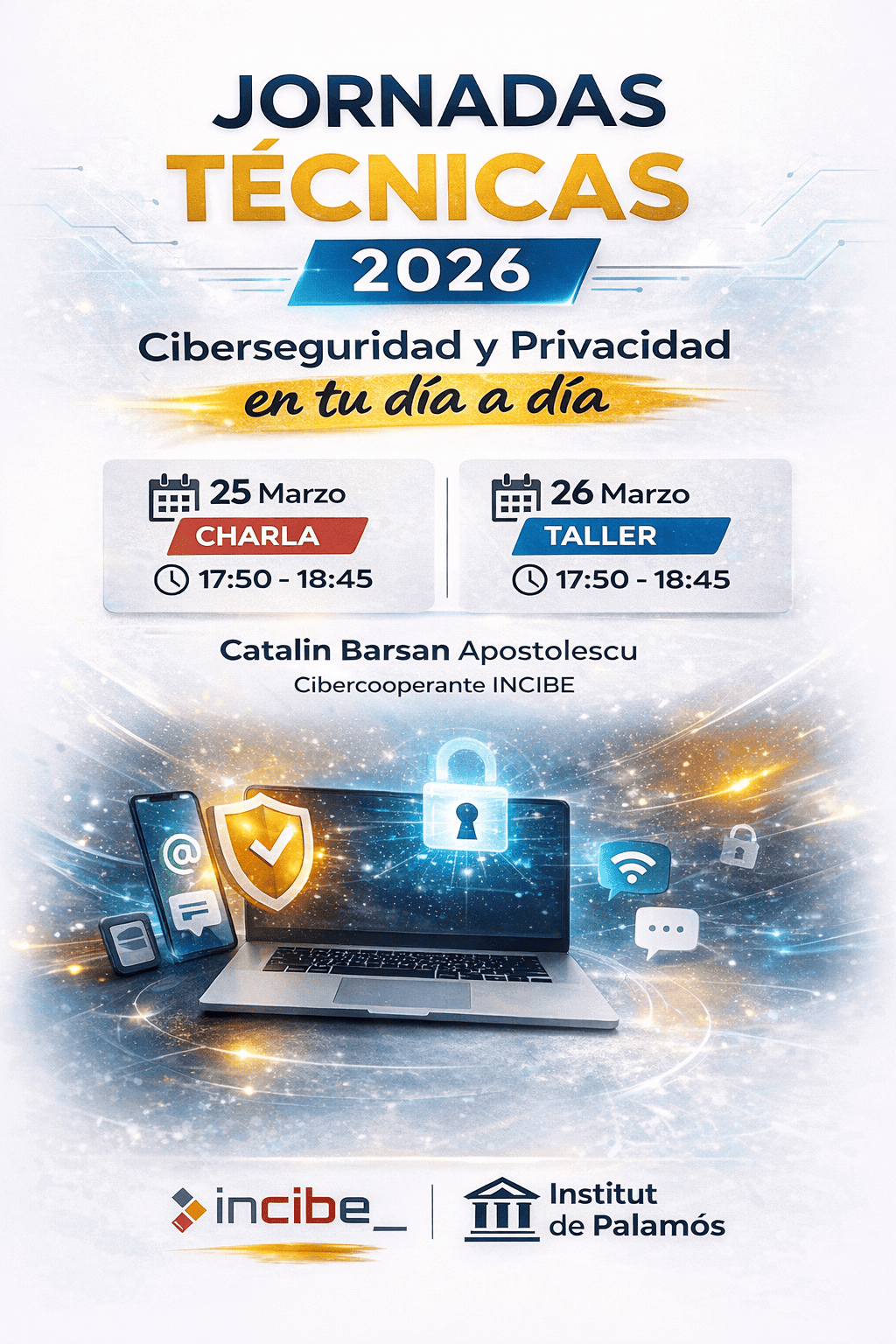 Cartel publicitario de anuncio de charla de ciberseguridad